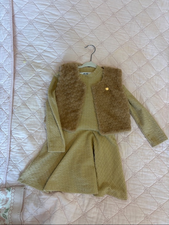 Other - Girls' Knit Dress & Faux-Fur Vest Set - Beige